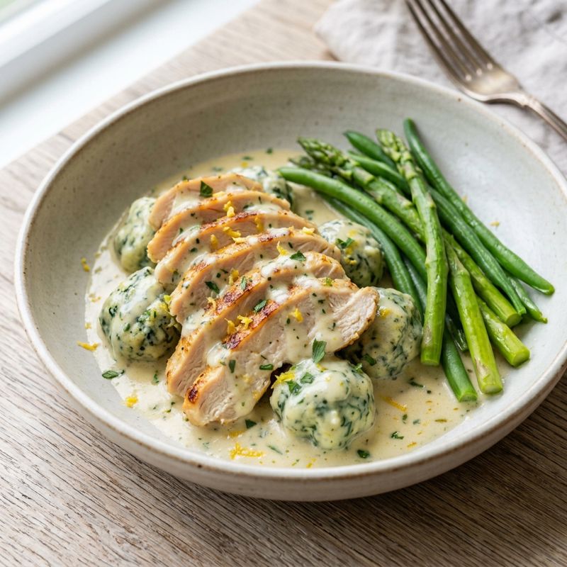 Spinach & Ricotta Dumplings with Lemon Chicken